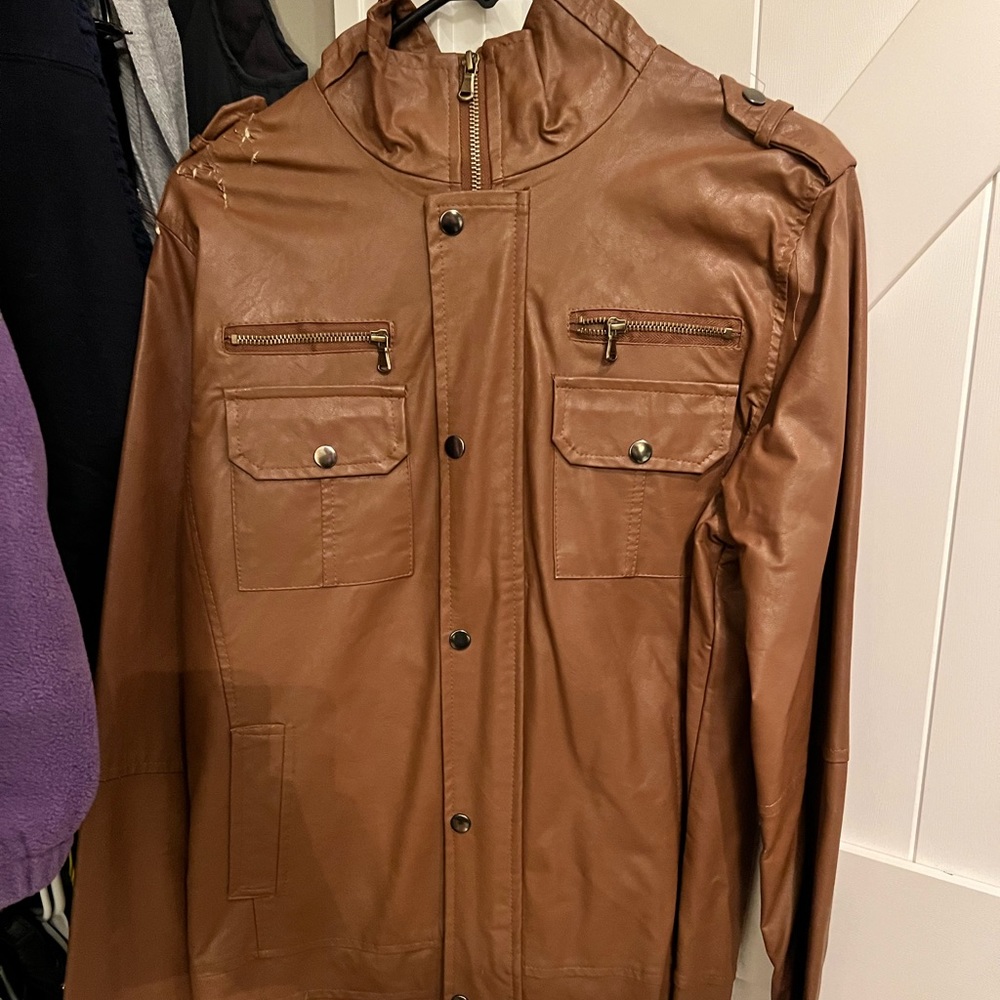 Brand new brown leather bomber jacket